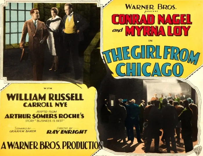 Framed Print : THE GIRL FROM CHICAGO, top center: Myrna Loy, top right: Conrad Nagel on lobbycard, 1927 Framed Print : THE GIRL FROM CHICAGO, top center: Myrna Loy, top right: Conrad Nagel on lobbycard, 1927