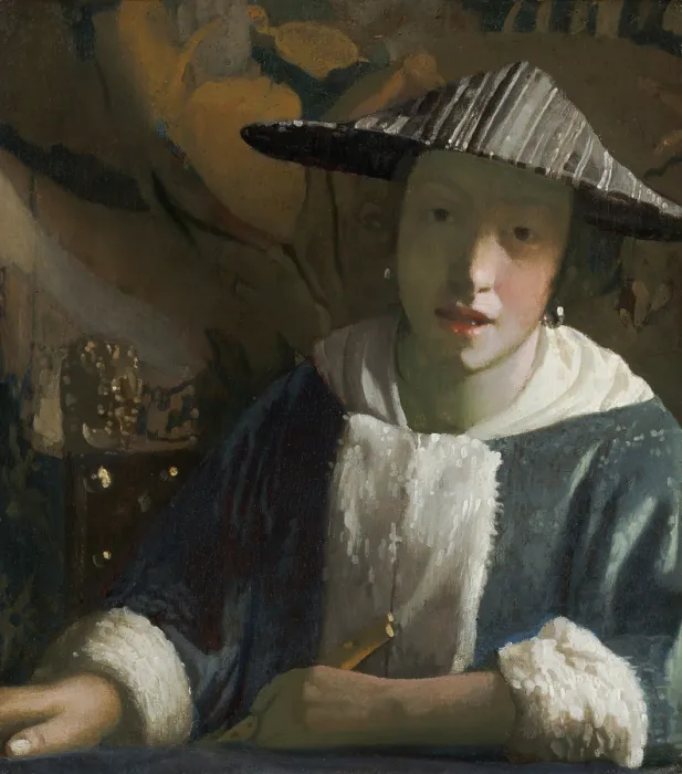 Framed Print : Girl with a Flute, by Johannes Vermeer, c. 1665-70, Dutch painting, oil on canvas