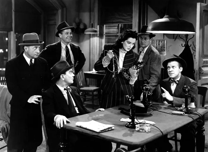 Framed Print : HIS GIRL FRIDAY, Ernest Truax, Regis Toomey, Cliff Edwards, Rosalind Russell, Roscoe Karns, Frank Jenks, 1940