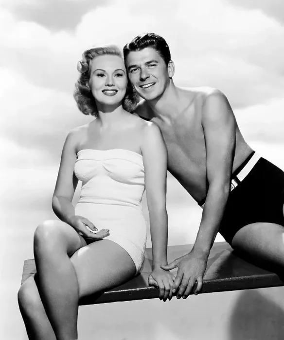 Framed Print : THE GIRL FROM JONES BEACH, from left, Virginia Mayo, Ronald Reagan, 1949 Framed Print : THE GIRL FROM JONES BEACH, from left, Virginia Mayo, Ronald Reagan, 1949
