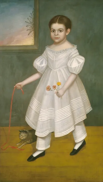 Framed Print : Girl with Kitten, Joseph Goodhue Chandler, 1836-38, American Nave painting, oil on canvas
