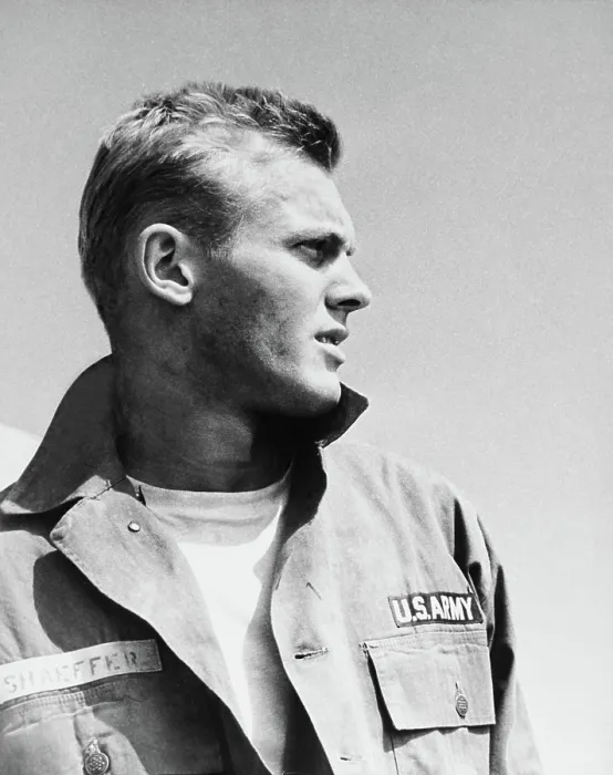 Framed Print : THE GIRL HE LEFT BEHIND, Tab Hunter on set, 1956