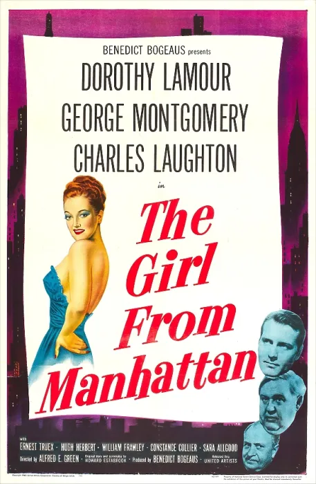 Framed Print : THE GIRL FROM MANHATTAN, US poster, Dorothy Lamour (left), right from top: George Montgomery, Charles Laughton, Ernest Truex, 1948