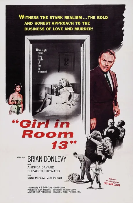 Framed Print : GIRL IN ROOM 13, US poster, top from left: Elizabeth Howard, Andrea Bayard, Brian Donlevy, 1960