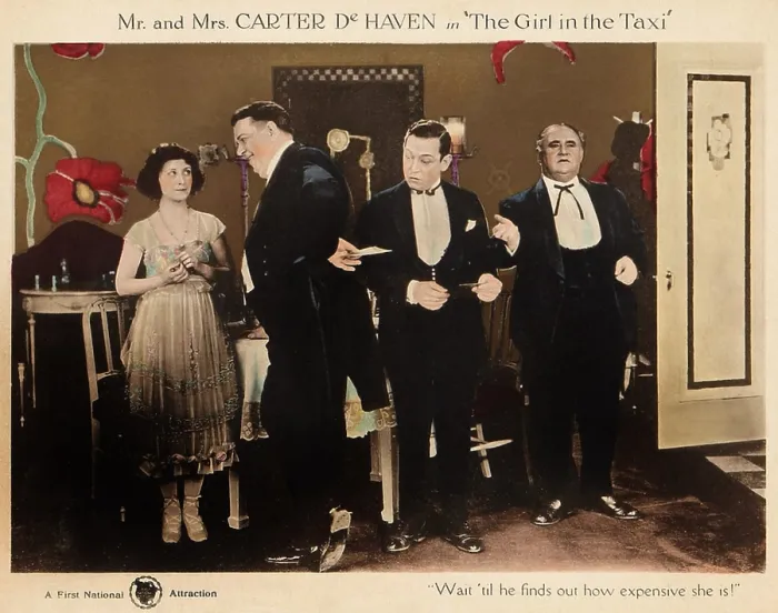 Framed Print : THE GIRL IN THE TAXI, left: Flora Parker DeHaven, second from right: Carter DeHaven on lobbycard, 1921