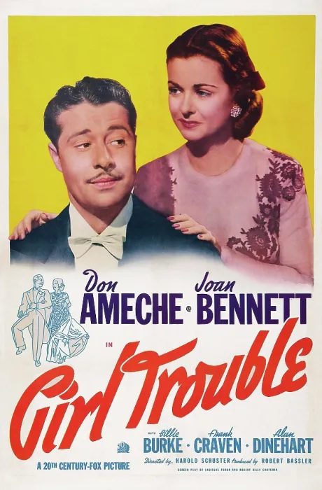 Framed Print : GIRL TROUBLE, US poster, from left: Don Ameche, Joan Bennett, 1942. TM & Copyright 20th Century-Fox Film Corp. All rights reserved / courtesy Everett Collection