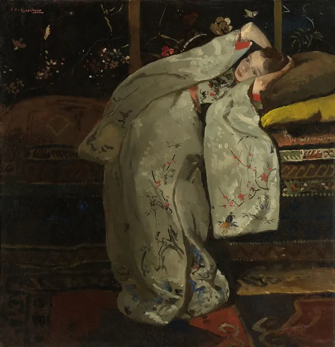 Framed Print : Girl in a White Kimono, by George Hendrik Breitner, 1894, Dutch painting, oil on canvas