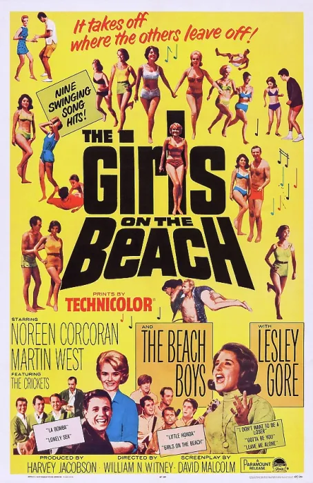 Framed Print : THE GIRLS ON THE BEACH, US poster art, bottom from left: The Crickets, Martin West, Noreen Corcoran, The Beach Boys, Lesley Gore, 1965 Framed Print : THE GIRLS ON THE BEACH, US poster art, bottom from left: The Crickets, Martin West, Noreen Corcoran, The Beach Boys, Lesley Gore, 1965