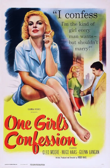 Framed Print : ONE GIRL'S CONFESSION, US poster art, Cleo Moore (left and center), Hugo Haas (right), 1953