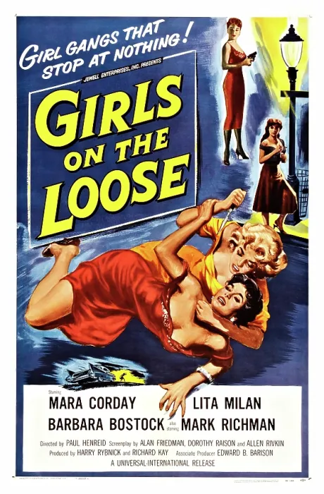 Framed Print : GIRLS ON THE LOOSE, Mara Corday (back and front), Lita Milan (right center), Joyce Barker (second from bottom), 1958