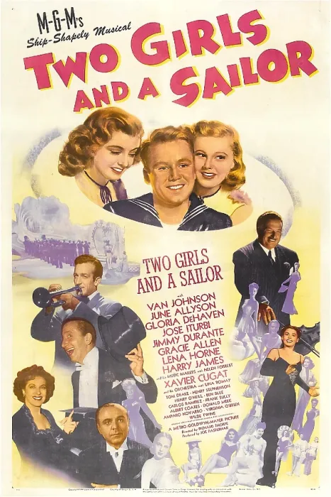 Framed Print : TWO GIRLS AND A SAILOR, US poster, top from left: Gloria DeHaven, Van Johnson, June Allyson, left from top: Harry James, Jimmy Durante, Gracie Allen, Jose Iturbi