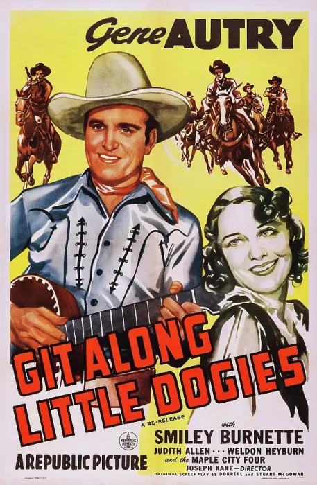 Framed Print : GIT ALONG LITTLE DOGGIES, U.S. poster, from left: Gene Autry, Judith Allen, 1937