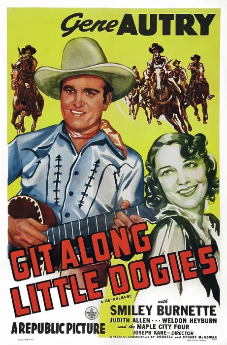Framed Print : GIT ALONG LITTLE DOGIES, US poster art, from left: Gene Autry, Judith Allen, 1937
