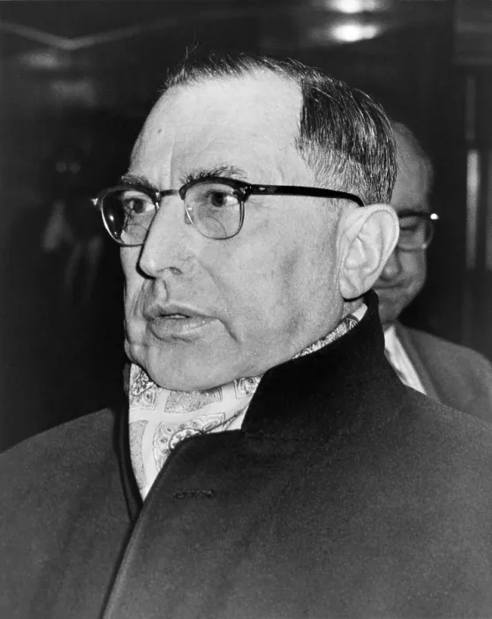Framed Print : Giuseppe Joe Profaci 1897-1962 was a New York organized crime boss of one of the Five Families arriving at a 1959 Crime Commission investigation