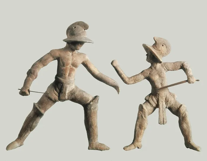 Framed Print : Gladiators. Roman art. Terra-cotta. ITALY. Taranto. Taranto Archaelogical National Museum. - Iberfoto / Everett Collection (571414)**US SALES ONLY**