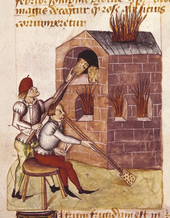 Framed Print : Glass blower. Illustration of 'Tractatus de Herbis', 15 c. of the work 'De Materia Medica'. Gothic art. Miniature Painting. ITALY. Modena. Estense Library