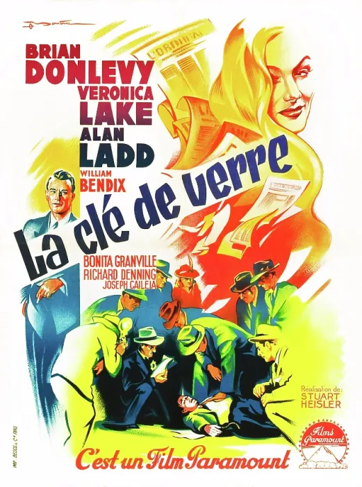 Framed Print : THE GLASS KEY, (aka LA CLE DE VERRE), top right: Veronica Lake on French poster art, 1942