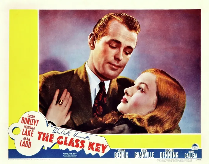Framed Print : THE GLASS KEY, from left: Alan Ladd, Veronica Lake on lobbycard, 1942