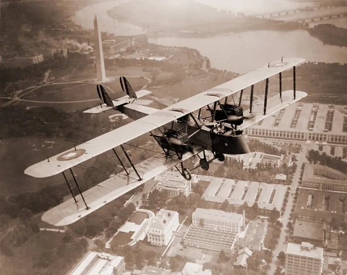 Framed Print : Glenn Martin Bomber circling over Washington, D.C. as it starts on a Round-the-Rim, circuit flight of the United States. Piloted by Lieut. Col. R.S. Hartz and Lieut