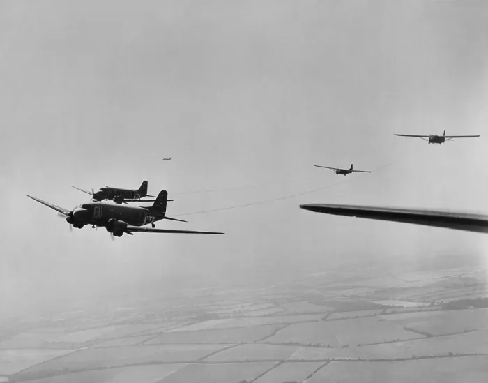 Framed Print : Gliders towed by Douglas C-47s in Operation Varsity, the largest airborne operation conducted during World War 2