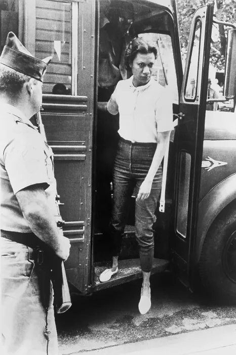 Framed Print : Gloria Richardson, arriving at court in a National Guard bus Framed Print : Gloria Richardson, arriving at court in a National Guard bus
