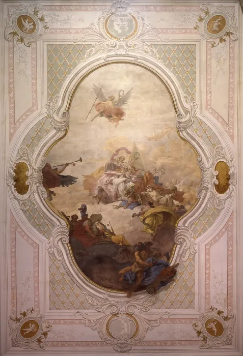 Framed Print : Glorification of the Grassi House, by Giovan Battista Canal, 18th Century, fresco - Italy, Veneto, Venice, Grassi Palace. Whole artwork view