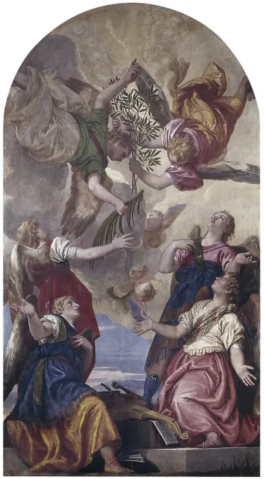 Framed Print : The Glory of Angels, by Paolo Caliari known as Veronese, 16th century, fresco. - Italy, Veneto, Teolo, Church of Santa Maria di Praglia. Whole artwork view