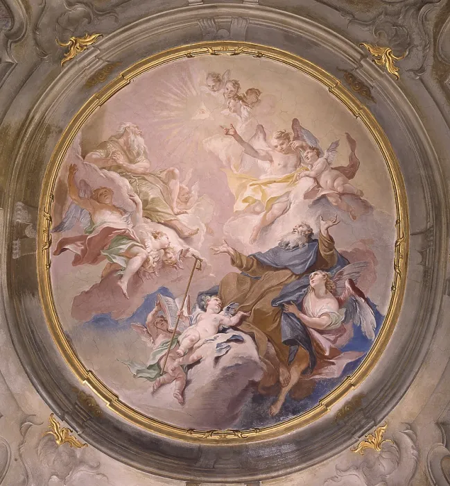 Framed Print : Glory of Saint Anthony, by Carlo Innocenzo known as Carlone or Carloni, 1744, 18th century. - Italy, Lombardy, Monza, Cathedral. Whole artwork view