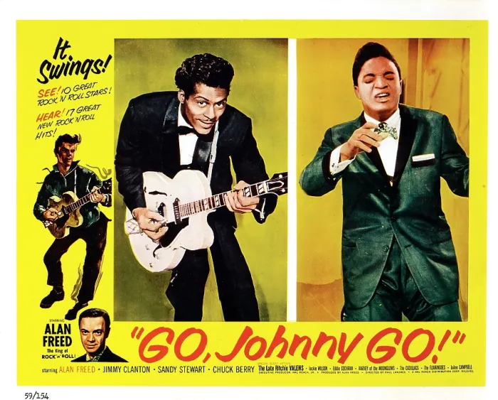 Framed Print : GO, JOHNNY, GO!, bottom left: Alan Freed, 2nd left: Chuck Berry, Jackie Wilson, 1959