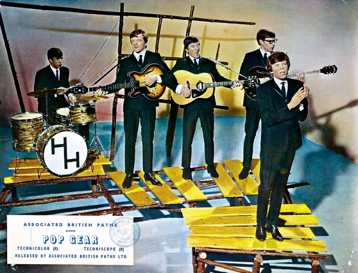 Framed Print : GO GO MANIA, (aka POP GEAR), Herman's Hermits, (from left): Barry Whitwam (on drums), Karl Green, Keith Hopwood, Derek Leckenby, Peter Noone, 1964 Framed Print : GO GO MANIA, (aka POP GEAR), Herman's Hermits, (from left): Barry Whitwam (on drums), Karl Green, Keith Hopwood, Derek Leckenby, Peter Noone, 1964