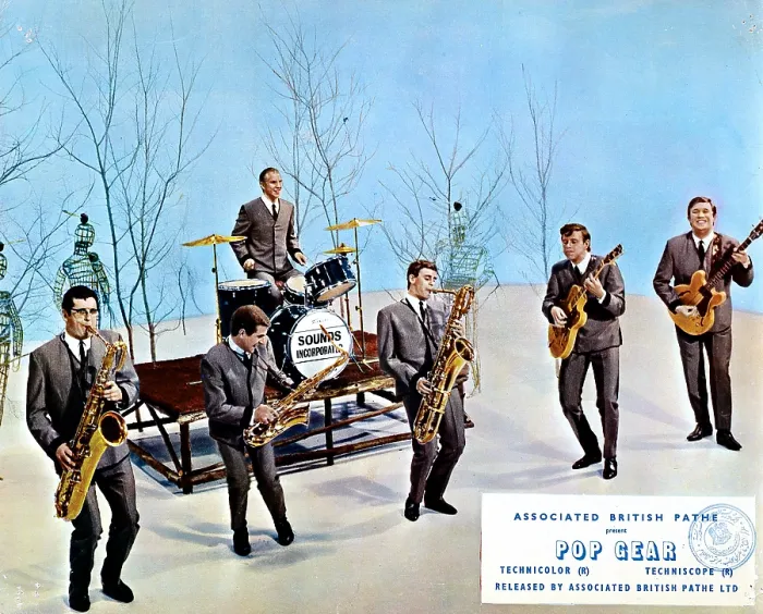 Framed Print : GO GO MANIA, (aka POP GEAR), Sounds Incorporated, (Alan Holmes, Griff West, Barry Cameron, John St. John, Wes Hunter, Tony Newman), 1965