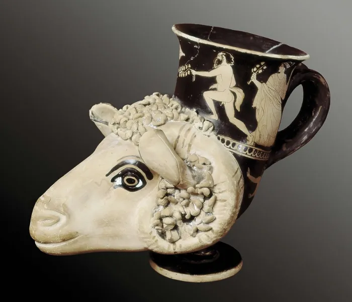 Framed Print : Goat Head Shaped Rython. 6th c. Archaic Greek art. Ceramics. ITALY. Ferrara. National Museum of Archaeology. AISA / Everett Collection**US SALES ONLY**
