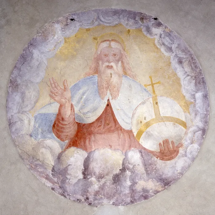 Framed Print : God the Father, by Unknown Artist, 15th Century, fresco - Italy, Lombardy, Agliate, Church of saint Peter and Paul. Whole artwork view