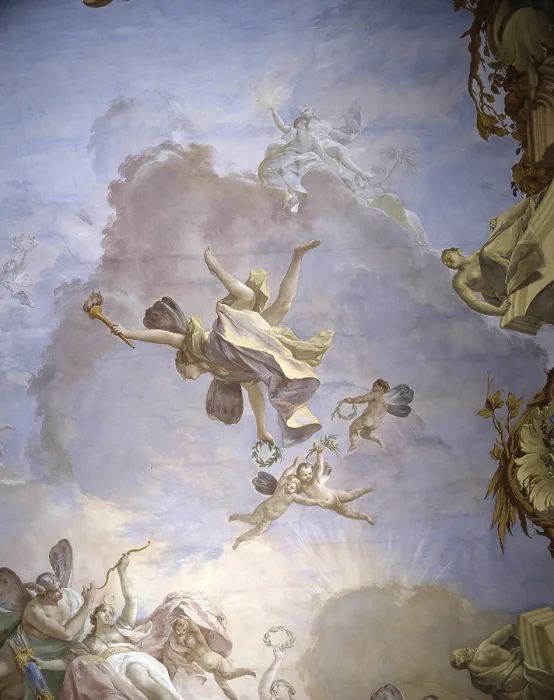 Framed Print : God of Olympus, by Jacopo Guarana, 18th century, fresco. - Italy, Veneto, Valnogaredo, Villa Contarini Rota. Detail