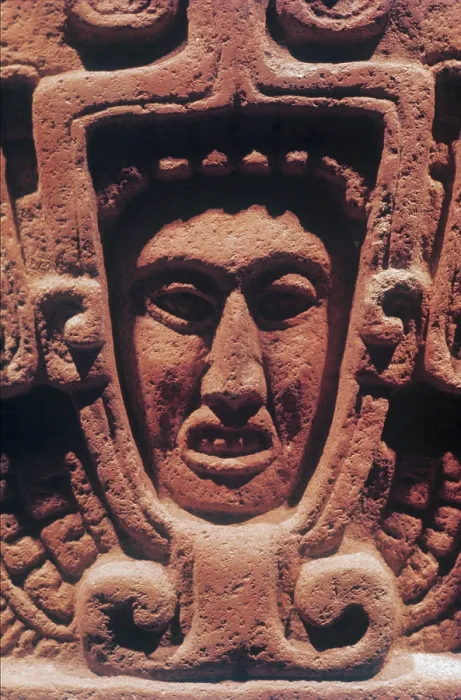Framed Print : The God Quetzalcoatl, detail of a stele, stone - Mexico, Mexico City, National Museum of Anthropology. Detail