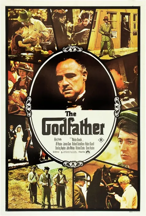 Framed Print : THE GODFATHER, center: Marlon Brando, bottom right of center: Al Pacino on Australian poster art, 1972