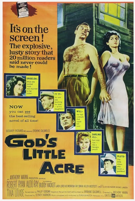 Framed Print : GOD'S LITTLE ACRE, US poster, top from left: Aldo Ray, Tina Louise, left from top: Tina Louise, Robert Ryan, Aldo Ray, Fay Spain, Buddy Hackett, 1958
