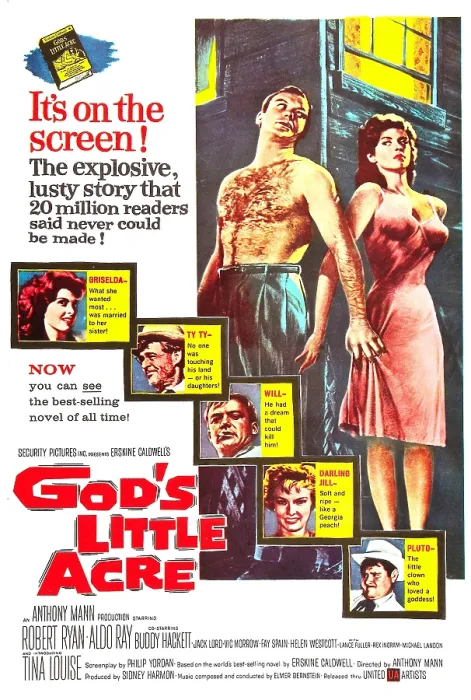 Framed Print : GOD'S LITTLE ACRE, US poster, top from left: Aldo Ray, Tina Louise, left from top: Tina Louise, Robert Ryan, Aldo Ray, Fay Spain, Buddy Hackett, 1958