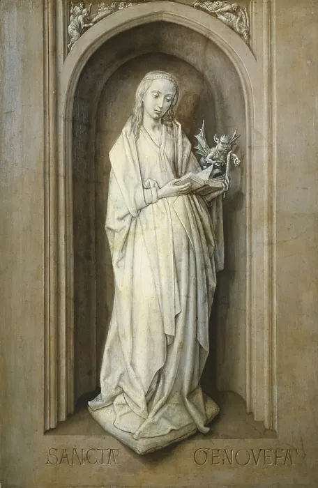Framed Print : Goes, Hugo van der, also called 'Hugues de Gand' (1440-1482). Saint Genevive. ca. 1467-1482. Flemish art. Oil on wood. AUSTRIA. Vienna
