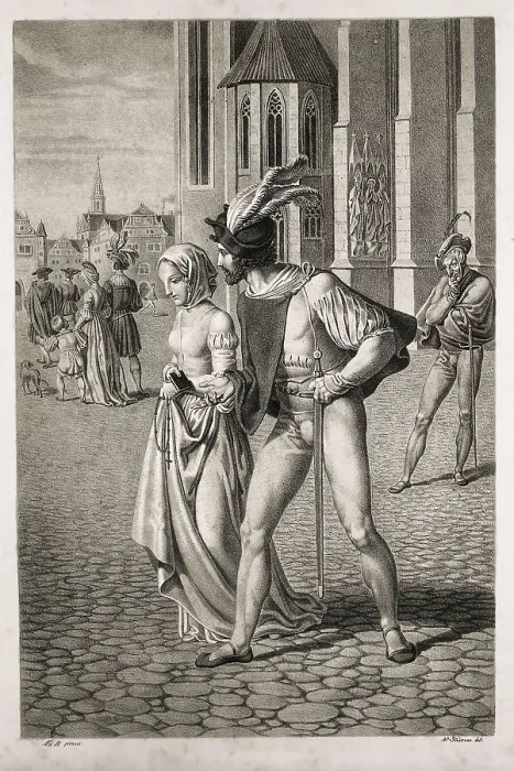 Framed Print : GOETHE, Johann Wolfgang von (1749-1832). 'Faust'. Faust tempts Margaret. Behind them, Mephistopheles. Litography. AISA / Everett Collection**US SALES ONLY**