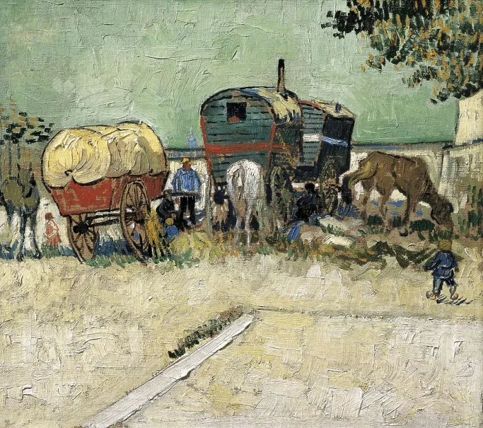 Framed Print : GOGH, Vincent van (1853-1890). The Caravans, Gypsy Camp near Arles. 1888. Painted in August. Post-Impressionism. Oil on canvas. FRANCE. Paris. Muse d'Orsay (Orsay Museum)