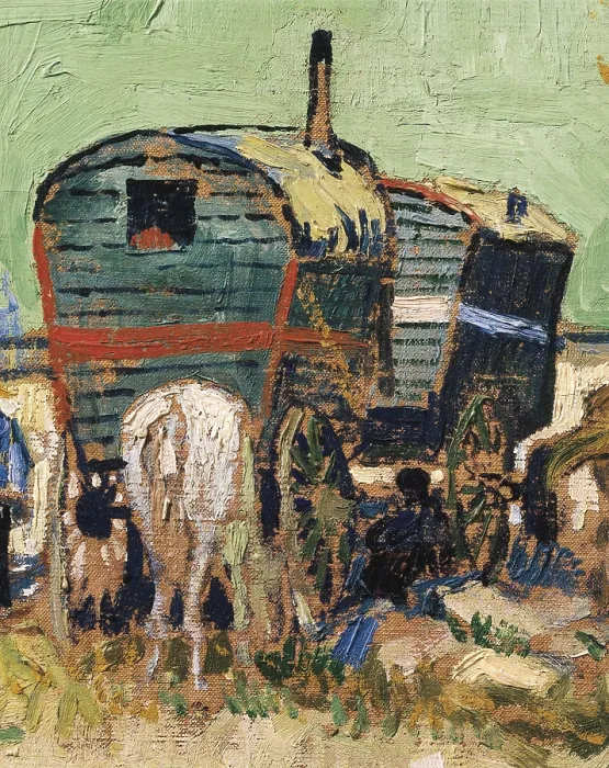 Framed Print : GOGH, Vincent van (1853-1890). The Caravans, Gypsy Camp near Arles. 1888. Central detail of the caravan. Post-Impressionism. Oil on canvas. FRANCE. Paris