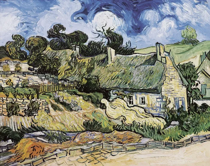 Framed Print : GOGH, Vincent van (1853-1890). Thatched cottages at Cordeville, Auvers-sur-Oise. 1890. Painted in June. Post-Impressionism. Oil on canvas. FRANCE. Paris Framed Print : GOGH, Vincent van (1853-1890). Thatched cottages at Cordeville, Auvers-sur-Oise. 1890. Painted in June. Post-Impressionism. Oil on canvas. FRANCE. Paris