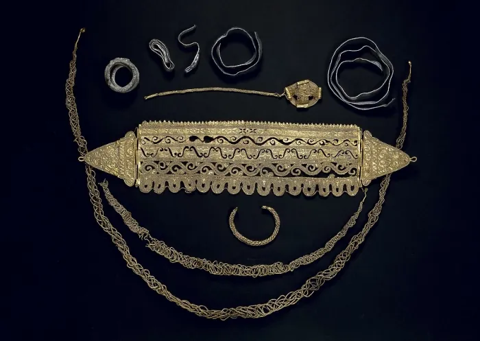 Framed Print : Gold and silver personal ornaments. 4th c. BC. Hellenistic art. Jewelry. SPAIN. Madrid. National Museum of Archaeology. Proc: SPAIN. Xbia. AISA / Everett Collection**US SALES ONLY**