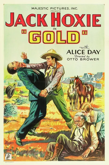 Framed Print : GOLD, standing right: Jack Hoxie, lower right: Alice Day on US poster art, 1932
