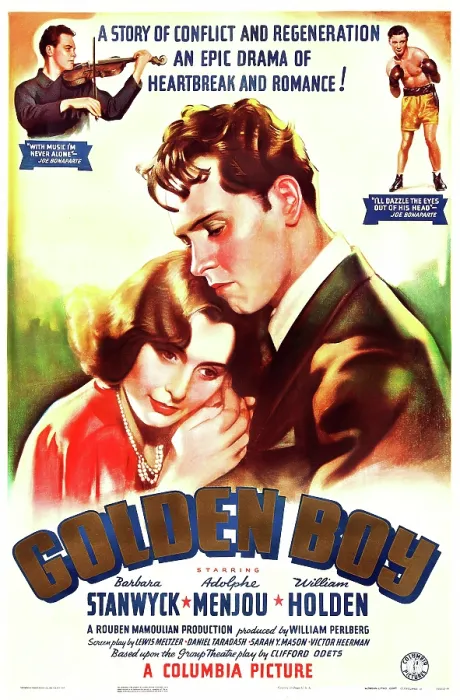 Framed Print : GOLDEN BOY, US poster art, bottom from left: Barbara Stanwyck, William Holden; top from left: William Holden times two, 1939