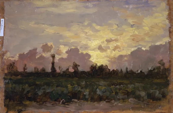 Framed Print : Golden Coluds (Nubi dorate), by Demetrio Cosola, 1870 - 1895, 19th Century, oil on board - Private collection. Whole artwork view