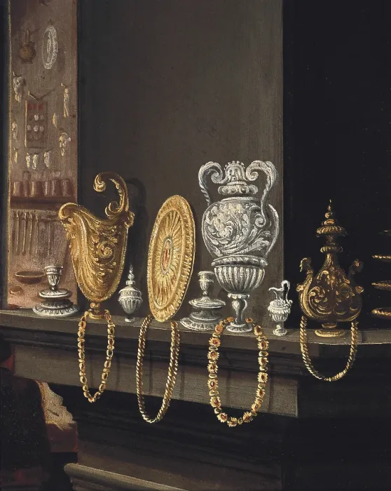 Framed Print : The goldsmith workshop. 1570. Right detail. Work placed in the study of Francesco I de'Medici. Mannerism art. Oil on wood. ITALY. Florence. Palazzo Vecchio (Old Palace)