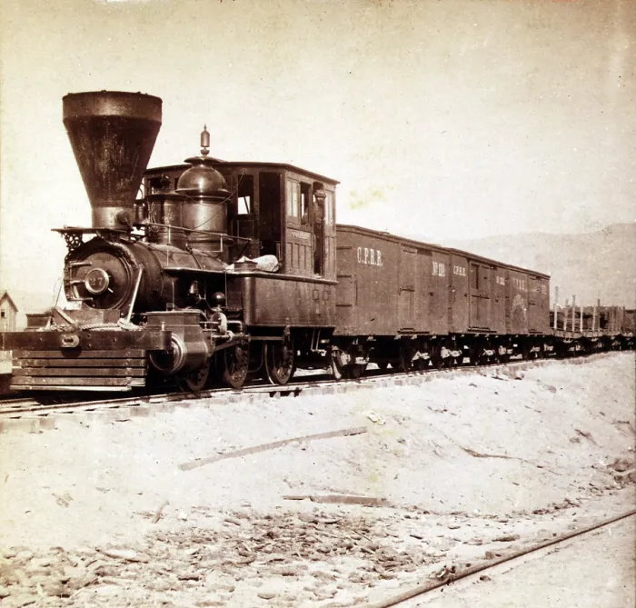 Framed Print : The Goliah, at Wadsworth, Big Bend of Truckee River, Albumen print, photo by Alfred A. Hart, 1868
