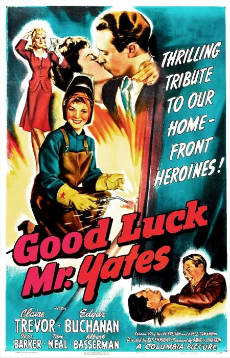 Framed Print : GOOD LUCK, MR. YATES, US poster, Claire Trevor (center), Claire Trevor, Jess Barker (top kissing), 1943
